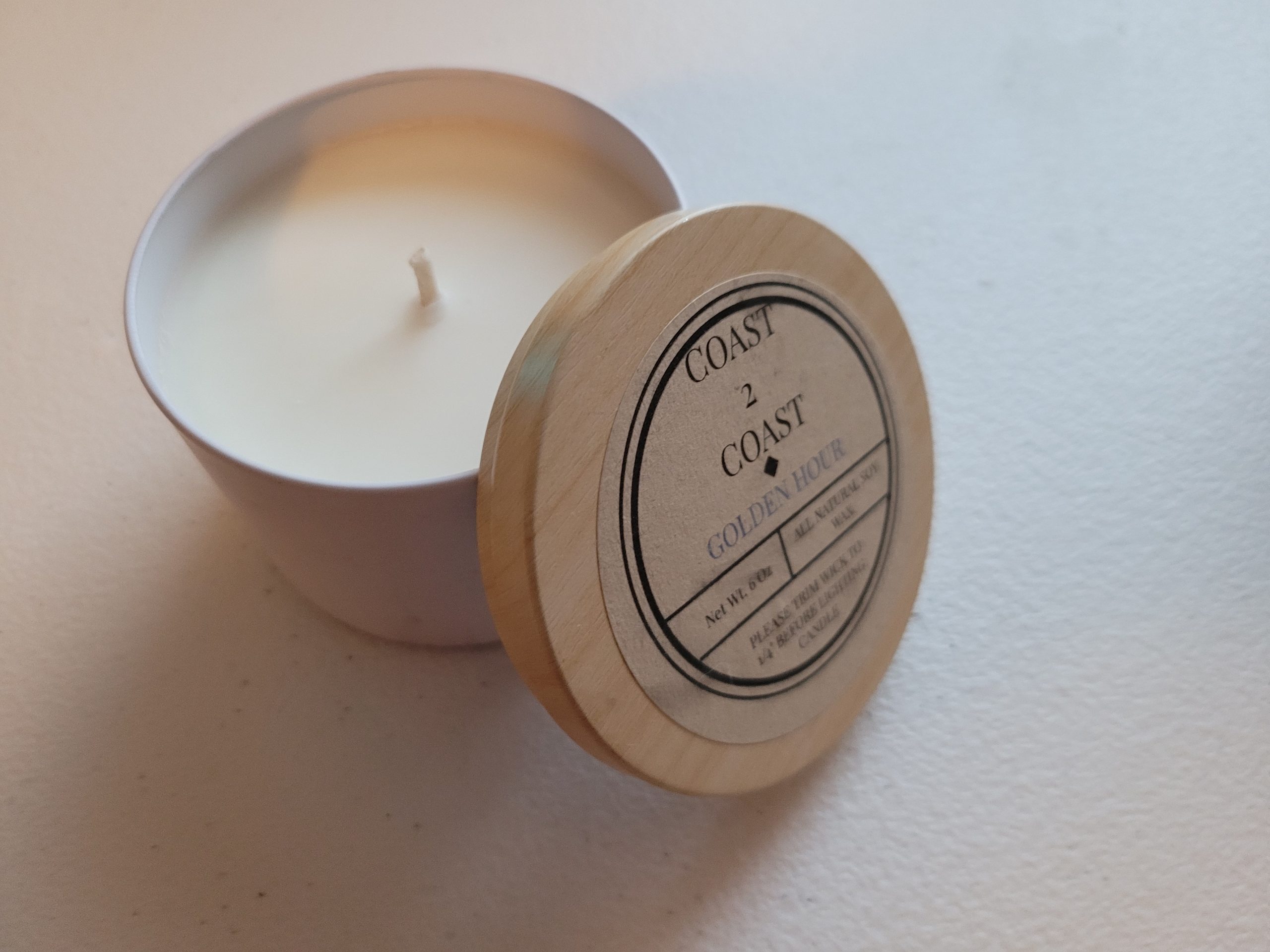 6.5oz white metal candle